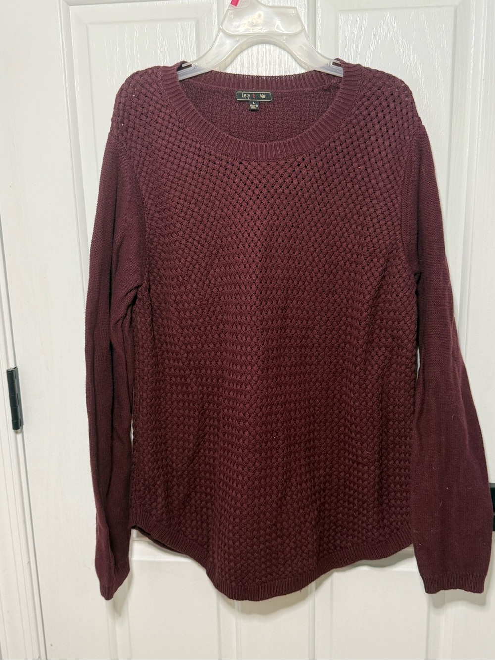 Lety & Me Textured Crewneck Sweater in Deep Wine